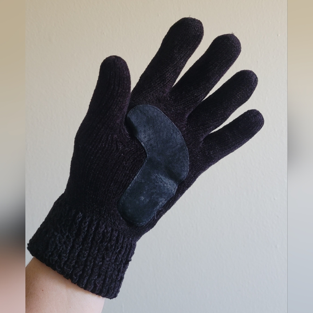 Isotoner Chenille Plush Lined Gloves with Leather Trimmed Palms, One Size
